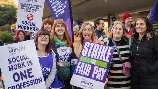 Adult social workers on strike in Brighton and Hove in November 2023 (credit: James Pike)