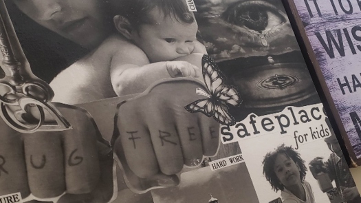 Wall collage at Jasmine Mother's Recovery Centre. Photo: Community Care