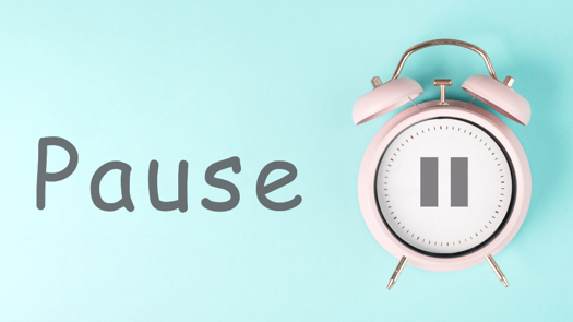 The Word 'Pause' Next To An Alarm Clock With A Pause Button In The Middle 