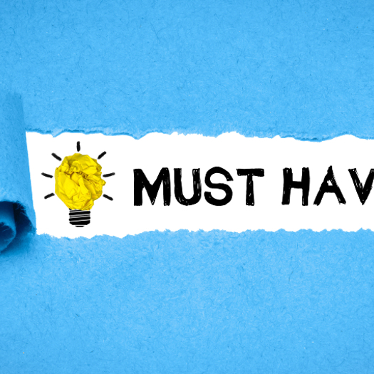 The words 'must haves' against a blue background 